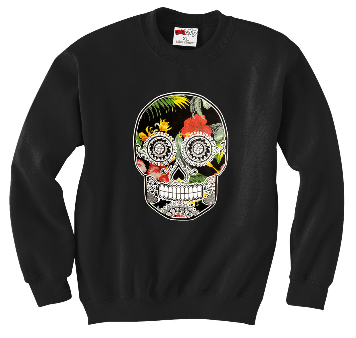 Floral Sugar Skull Crew Neck Sweatshirt