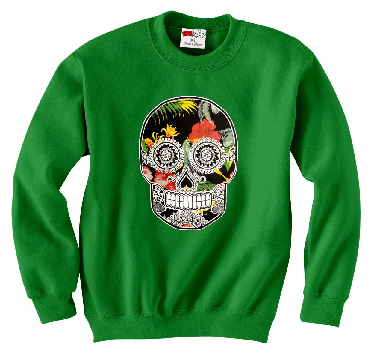 Floral Sugar Skull Crew Neck Sweatshirt