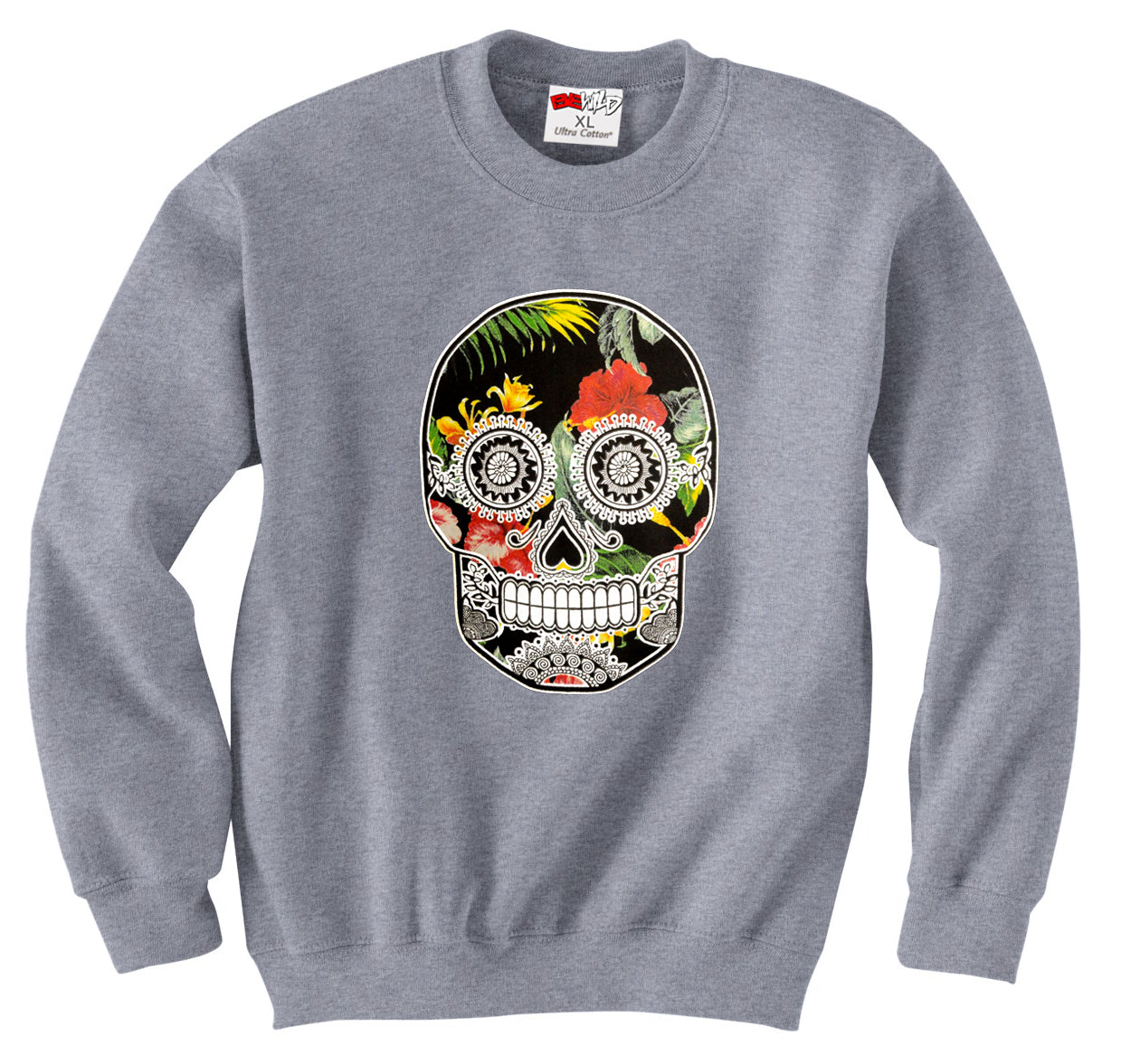 Floral Sugar Skull Crew Neck Sweatshirt