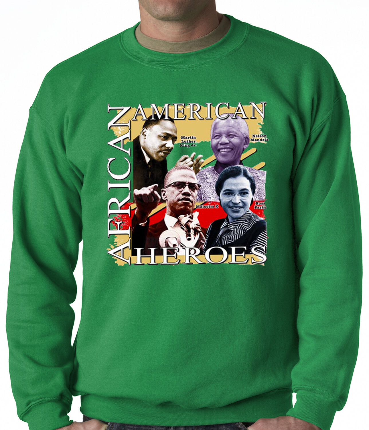 Full Color African American Heroes Adult Crewneck