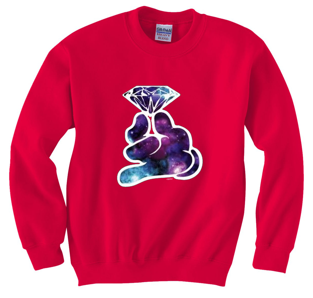 Galaxy Cartoon Hand Holding Diamond Crew Neck Sweatshirt