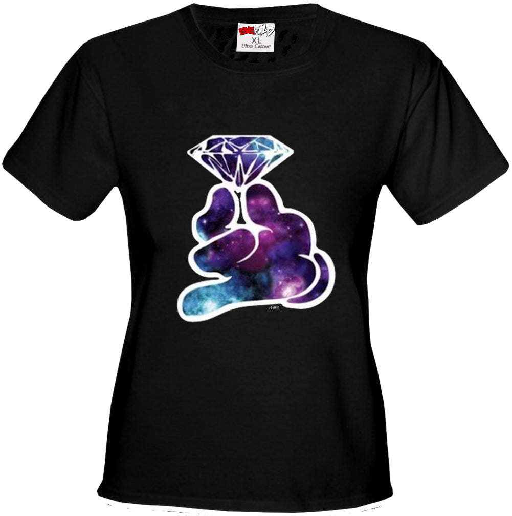 Galaxy Cartoon Hand Holding Diamond Girl's T-Shirt