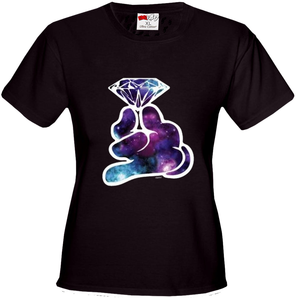 Galaxy Cartoon Hand Holding Diamond Girl's T-Shirt