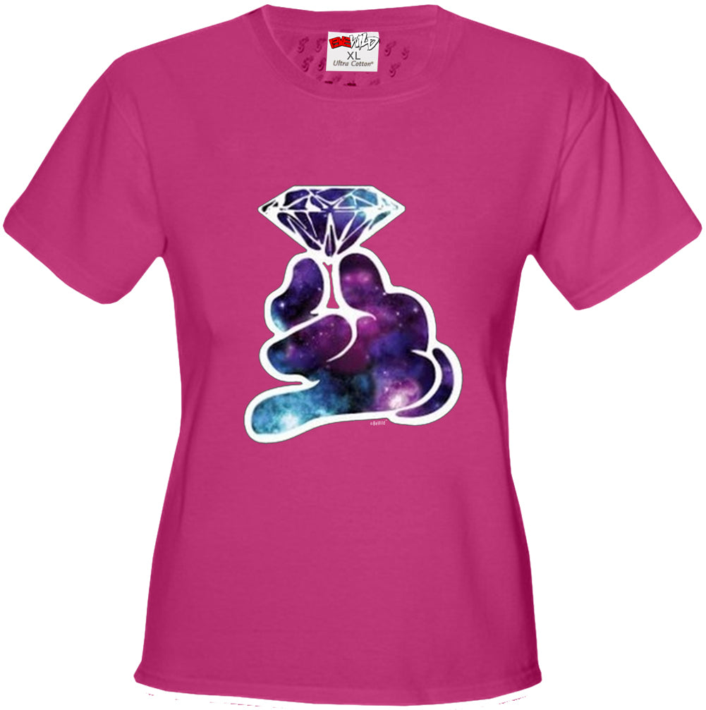 Galaxy Cartoon Hand Holding Diamond Girl's T-Shirt