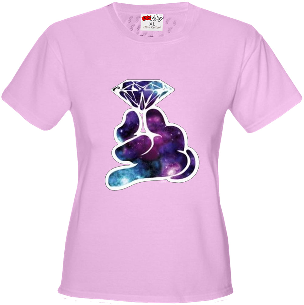 Galaxy Cartoon Hand Holding Diamond Girl's T-Shirt