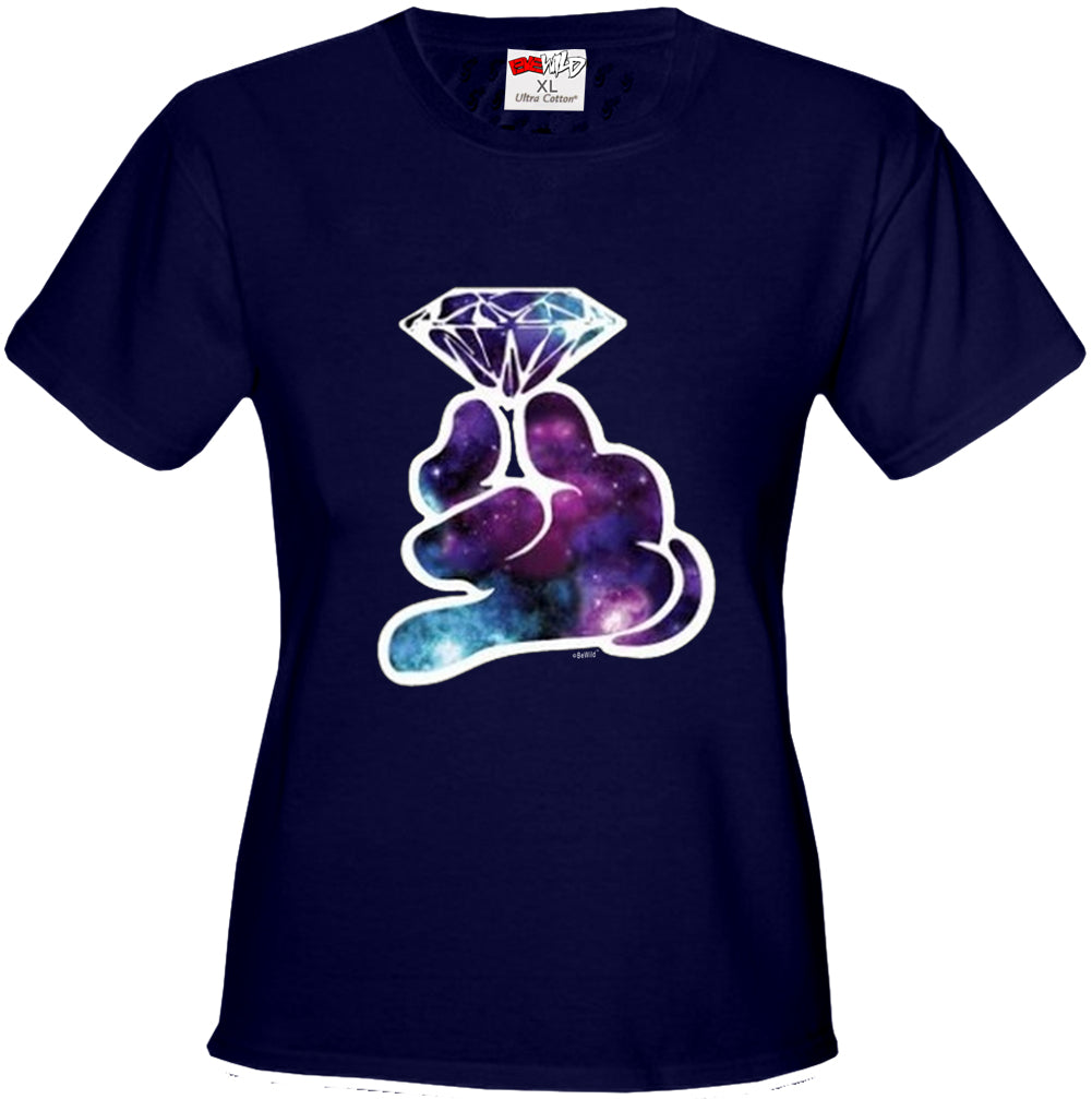 Galaxy Cartoon Hand Holding Diamond Girl's T-Shirt