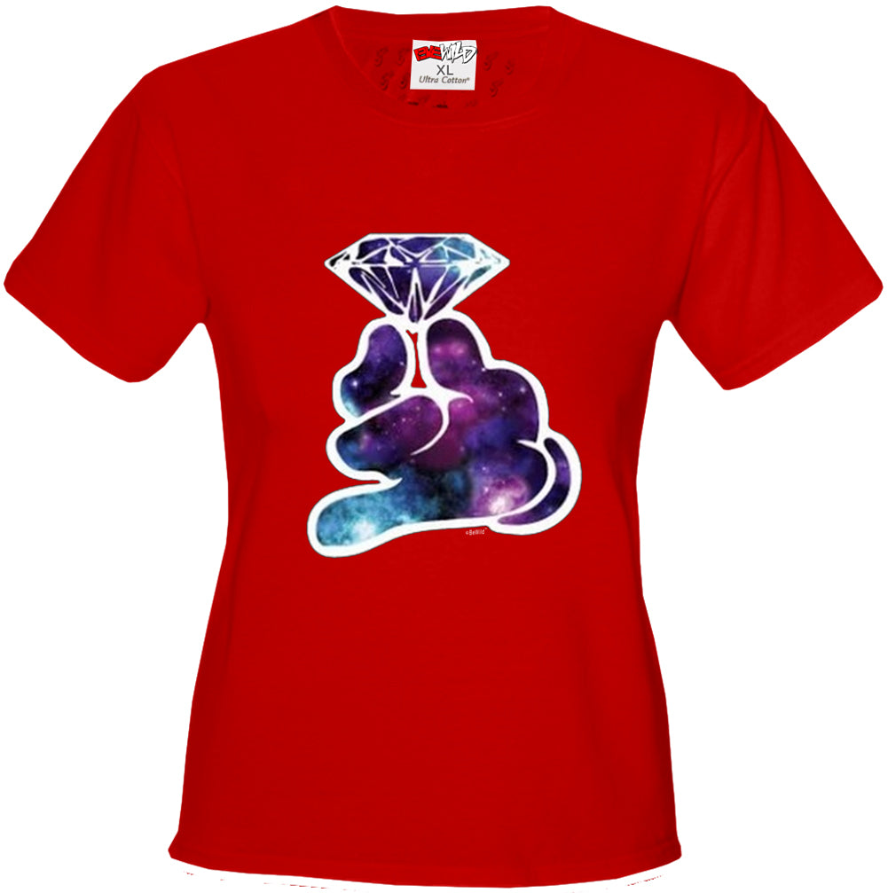 Galaxy Cartoon Hand Holding Diamond Girl's T-Shirt