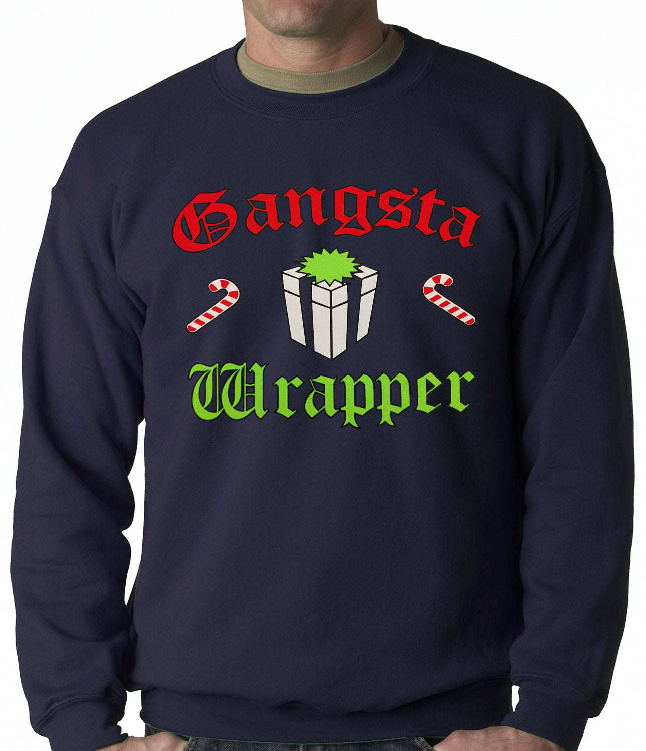 Gangsta Wrap Funny Christmas Adult Crewneck