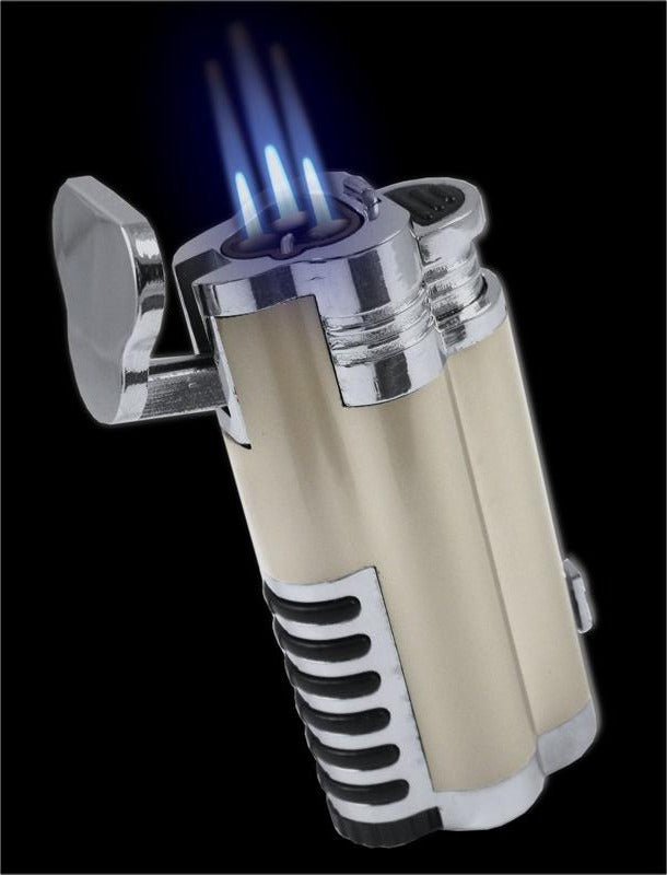 Gentleman's Triple Torch Cigar Lighter With Retractable Hole Punch