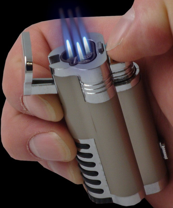 Gentleman's Triple Torch Cigar Lighter With Retractable Hole Punch