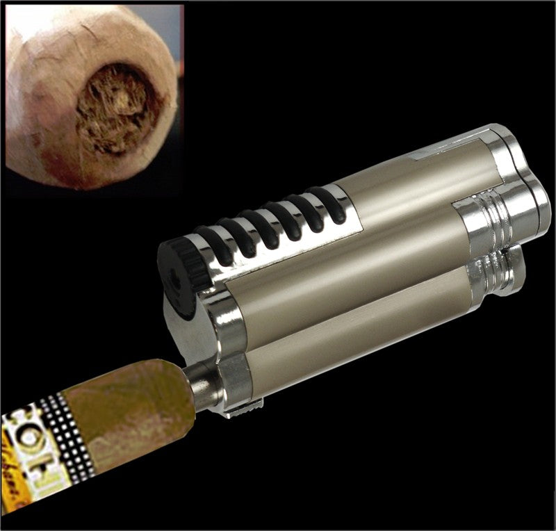Gentleman's Triple Torch Cigar Lighter With Retractable Hole Punch