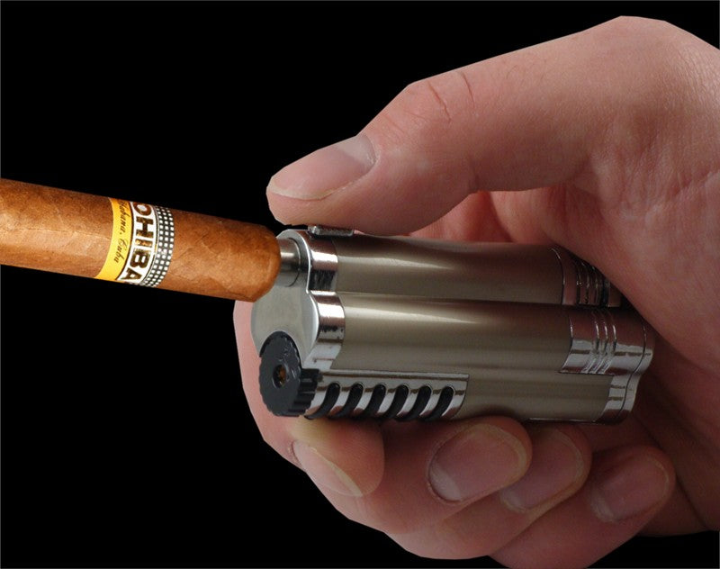 Gentleman's Triple Torch Cigar Lighter With Retractable Hole Punch
