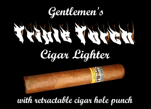 Gentleman's Triple Torch Cigar Lighter With Retractable Hole Punch