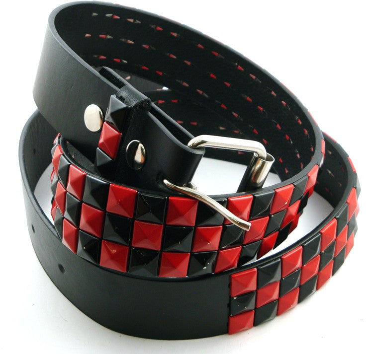 Genuine Leather Belt With Red & Black Pyramid Studs