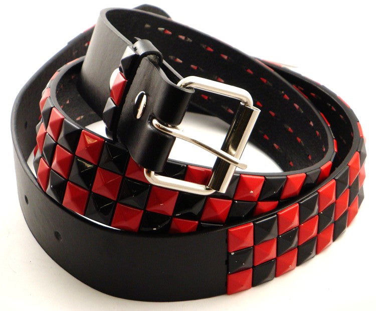 Genuine Leather Belt With Red & Black Pyramid Studs
