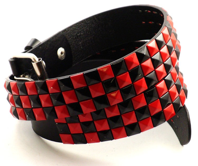 Genuine Leather Belt With Red & Black Pyramid Studs