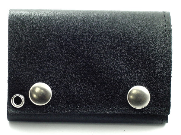 Genuine Leather Chain Wallet Plain Black