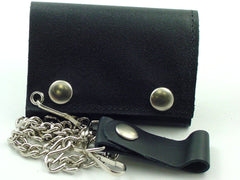 Genuine Leather Chain Wallet (Plain Black)