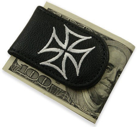 Genuine Leather Magnetic Money Clip (Iron Cross)