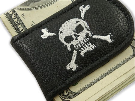 Genuine Leather Magnetic Money Clip (Skull & Crossbones)