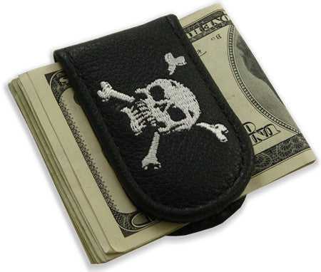 Genuine Leather Magnetic Money Clip (Skull & Crossbones)