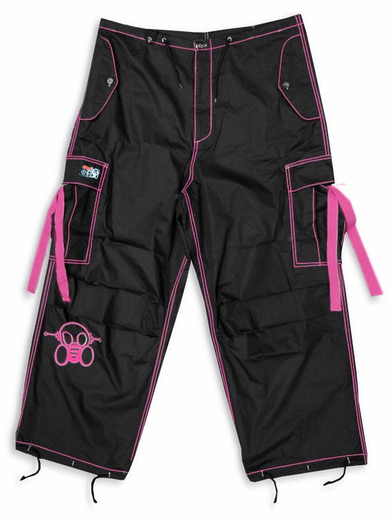 Ghast Contrast Stitch Cargo Dance Pants (Black / Pink)