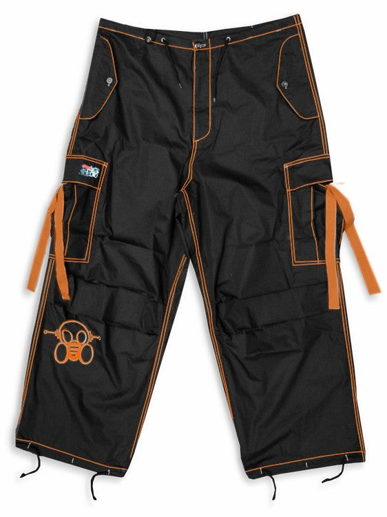 Ghast Contrast Stitch Cargo Raver Pants (Black / Orange)