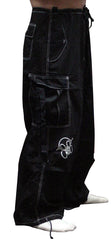 Ghast Contrast Stitch Cargo Raver Pants (Black/White)