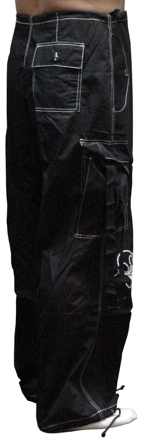 Ghast Contrast Stitch Cargo Raver Pants (Black/White)