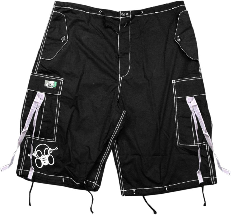 Ghast Contrast Stitch Cargo Shorts (5XS) (Black/White)