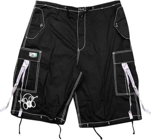 Ghast Contrast Stitch Cargo Shorts (5XS) (Black/White)