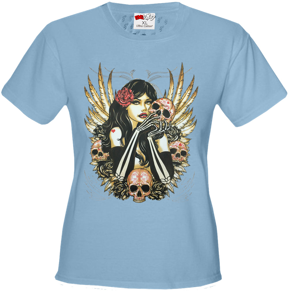 Girl with Skulls and Feather Wings Girl's T-Shirt