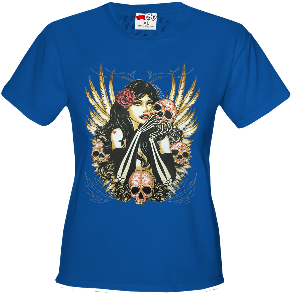 Girl with Skulls and Feather Wings Girl's T-Shirt