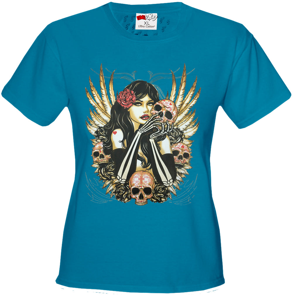 Girl with Skulls and Feather Wings Girl's T-Shirt