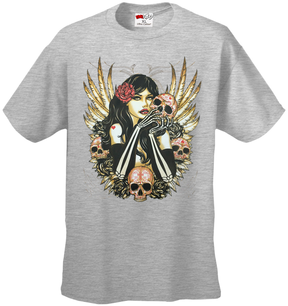 Girl with Skulls and Feather Wings Men's T-Shirt