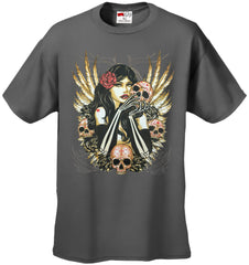 Girl with Skulls and Feather Wings Men's T-Shirt