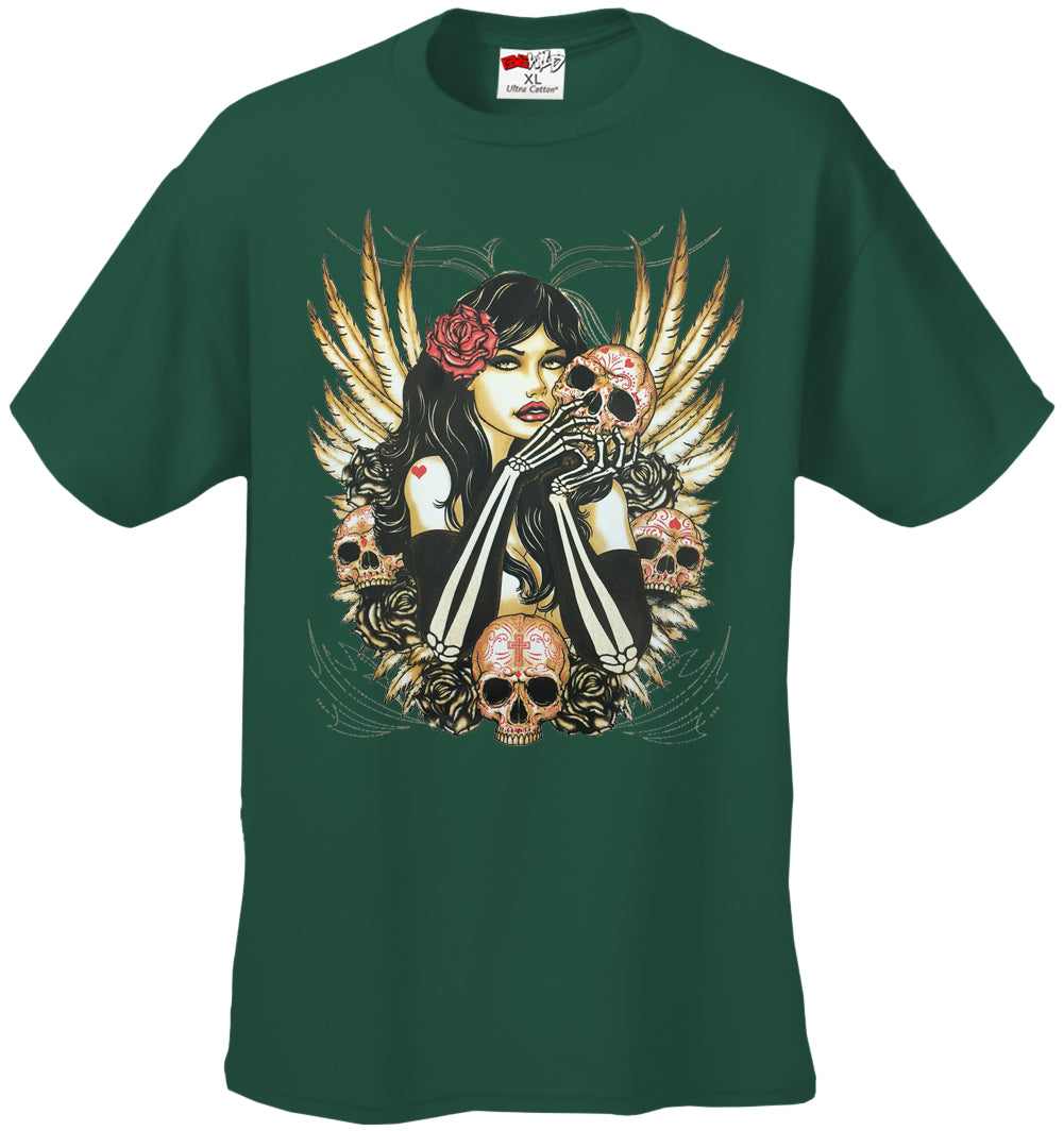 Girl with Skulls and Feather Wings Men's T-Shirt