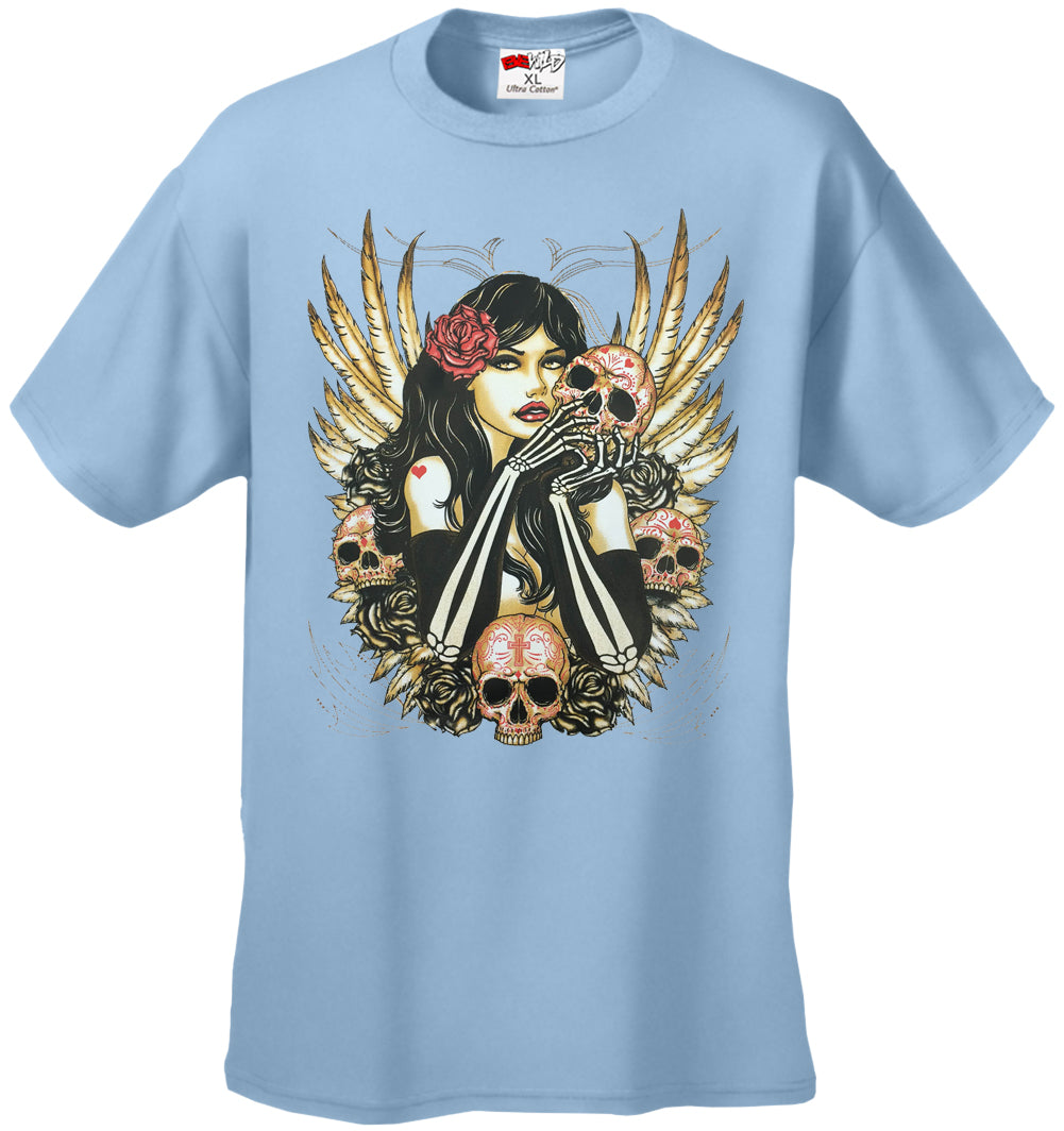 Girl with Skulls and Feather Wings Men's T-Shirt