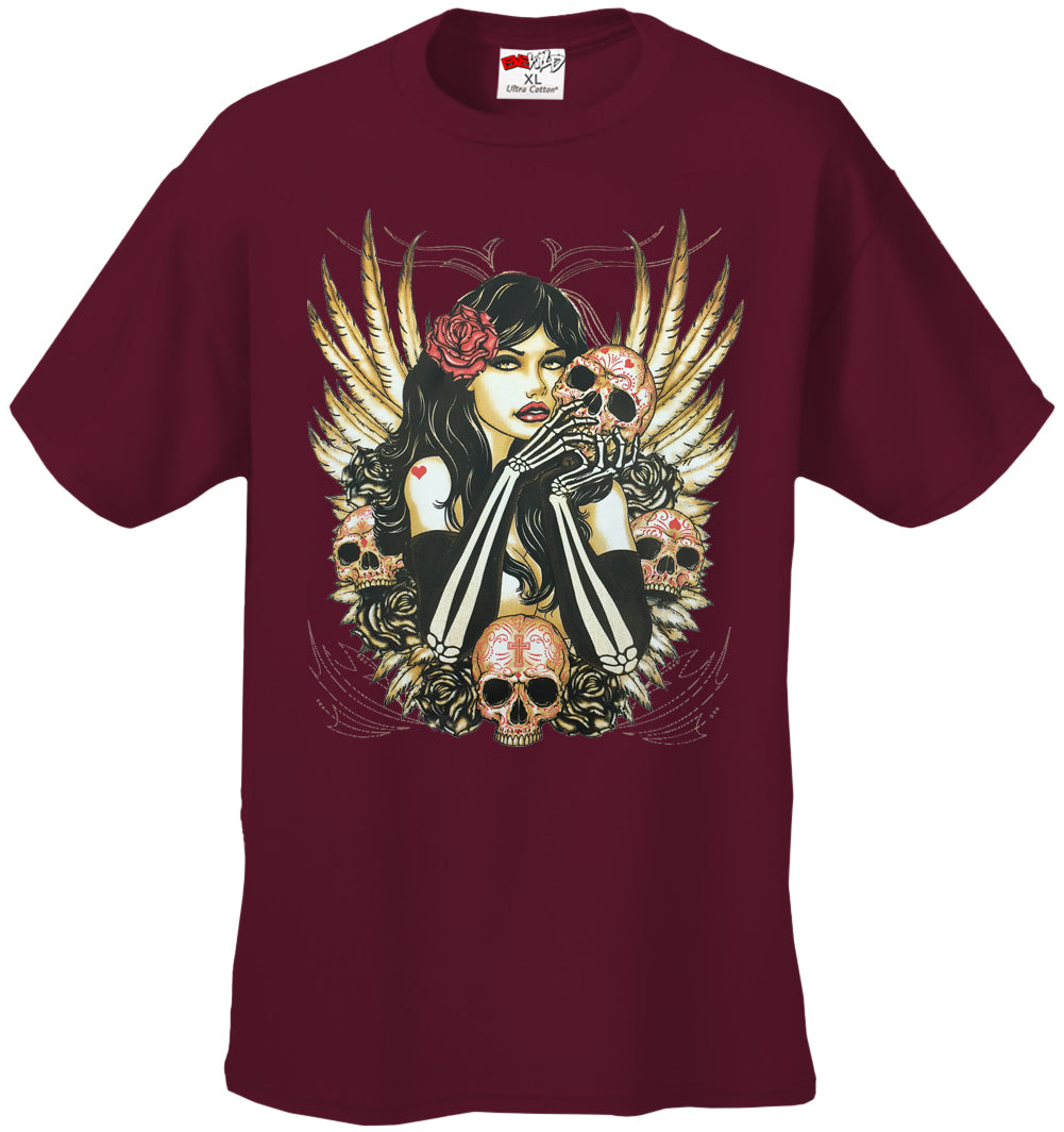 Girl with Skulls and Feather Wings Men's T-Shirt