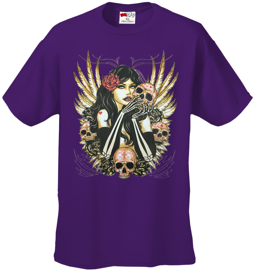Girl with Skulls and Feather Wings Men's T-Shirt