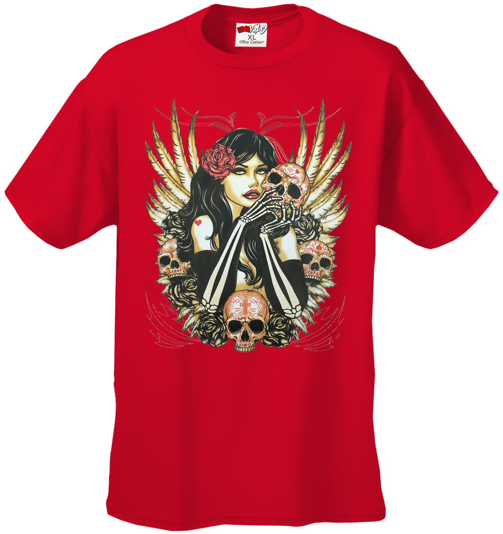 Girl with Skulls and Feather Wings Men's T-Shirt