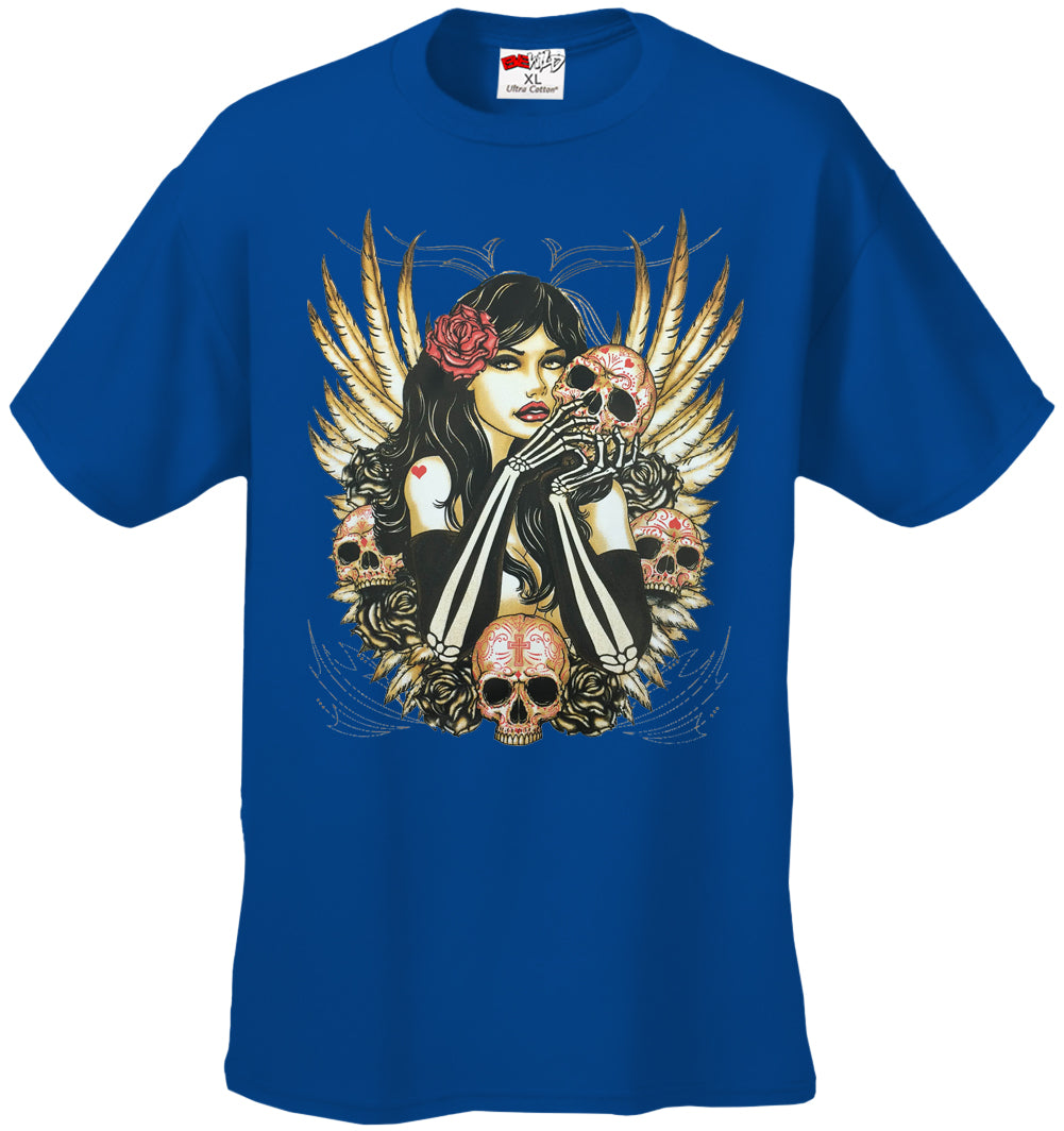 Girl with Skulls and Feather Wings Men's T-Shirt