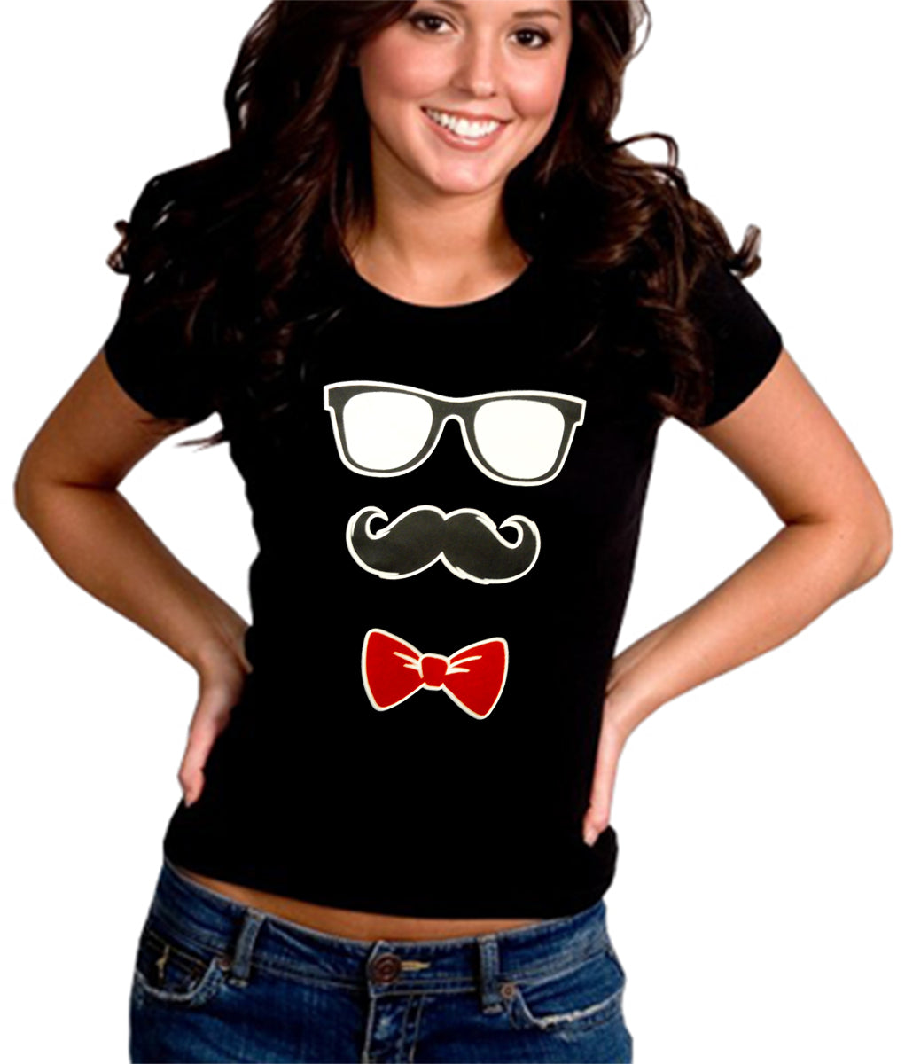 Glasses, Mustache, and Bow Tie Girl's T-Shirt