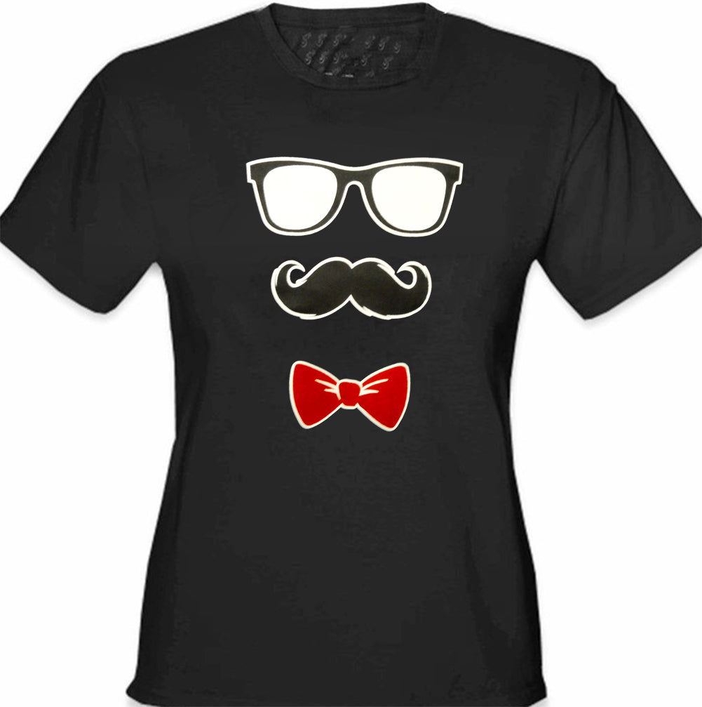Glasses, Mustache, and Bow Tie Girl's T-Shirt