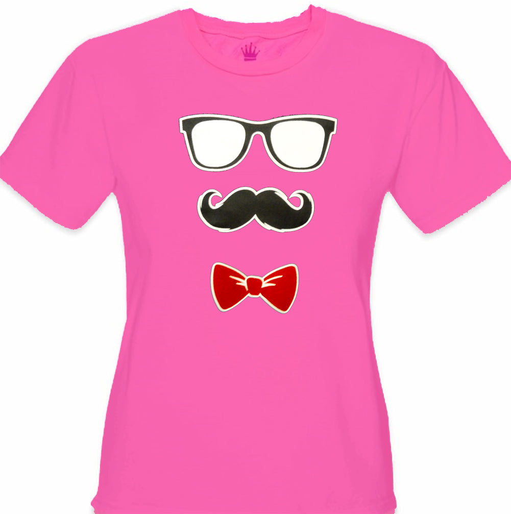 Glasses, Mustache, and Bow Tie Girl's T-Shirt