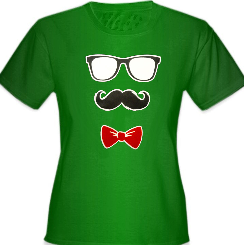 Glasses, Mustache, and Bow Tie Girl's T-Shirt