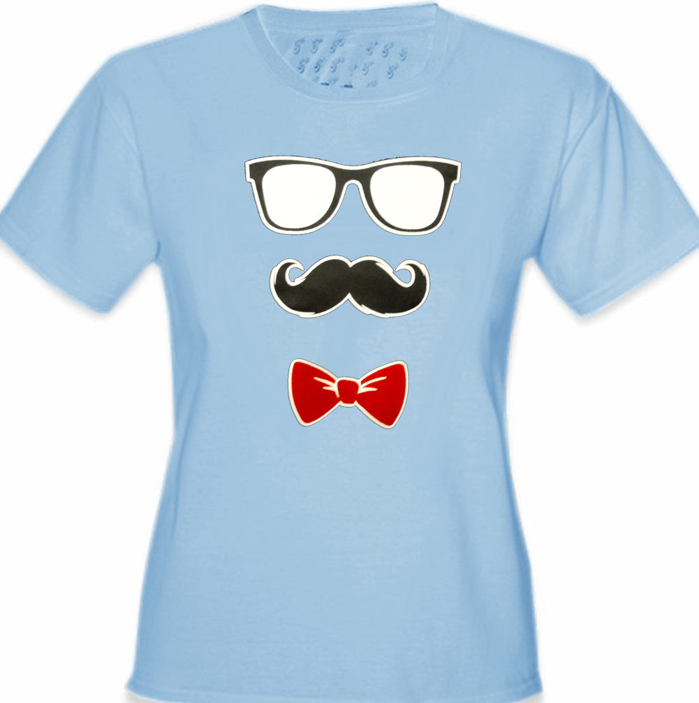 Glasses, Mustache, and Bow Tie Girl's T-Shirt