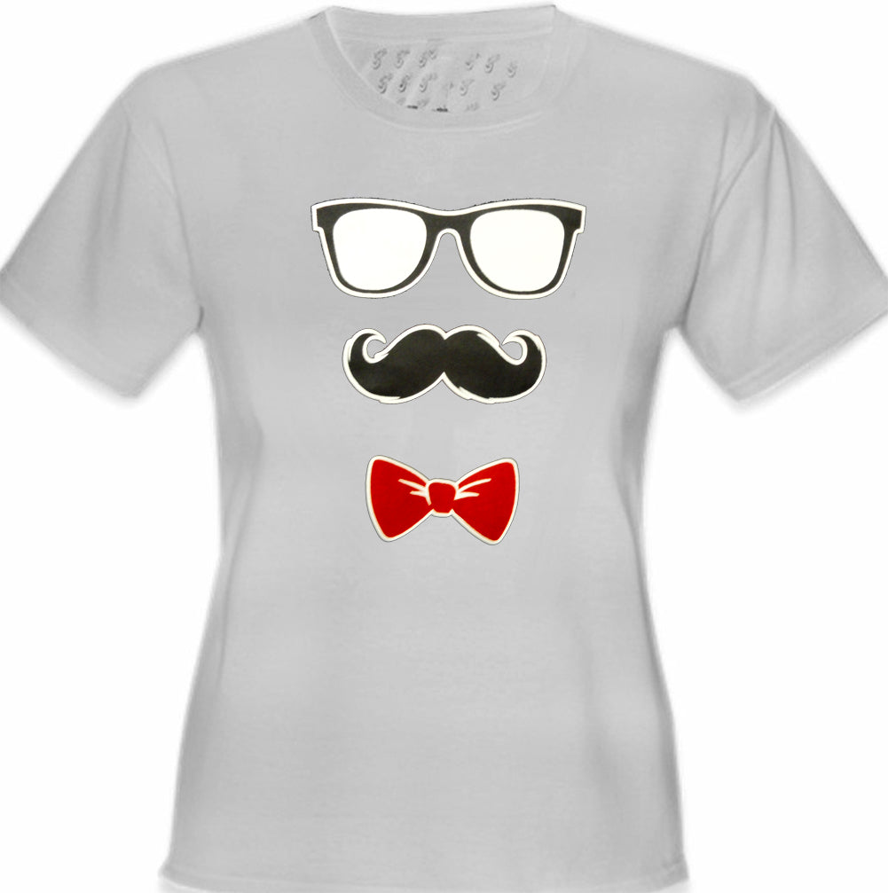 Glasses, Mustache, and Bow Tie Girl's T-Shirt