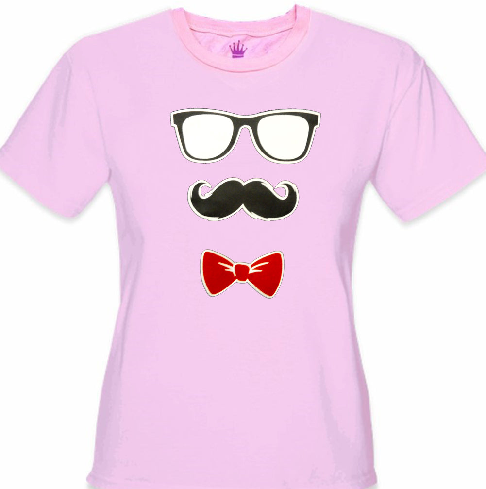 Glasses, Mustache, and Bow Tie Girl's T-Shirt