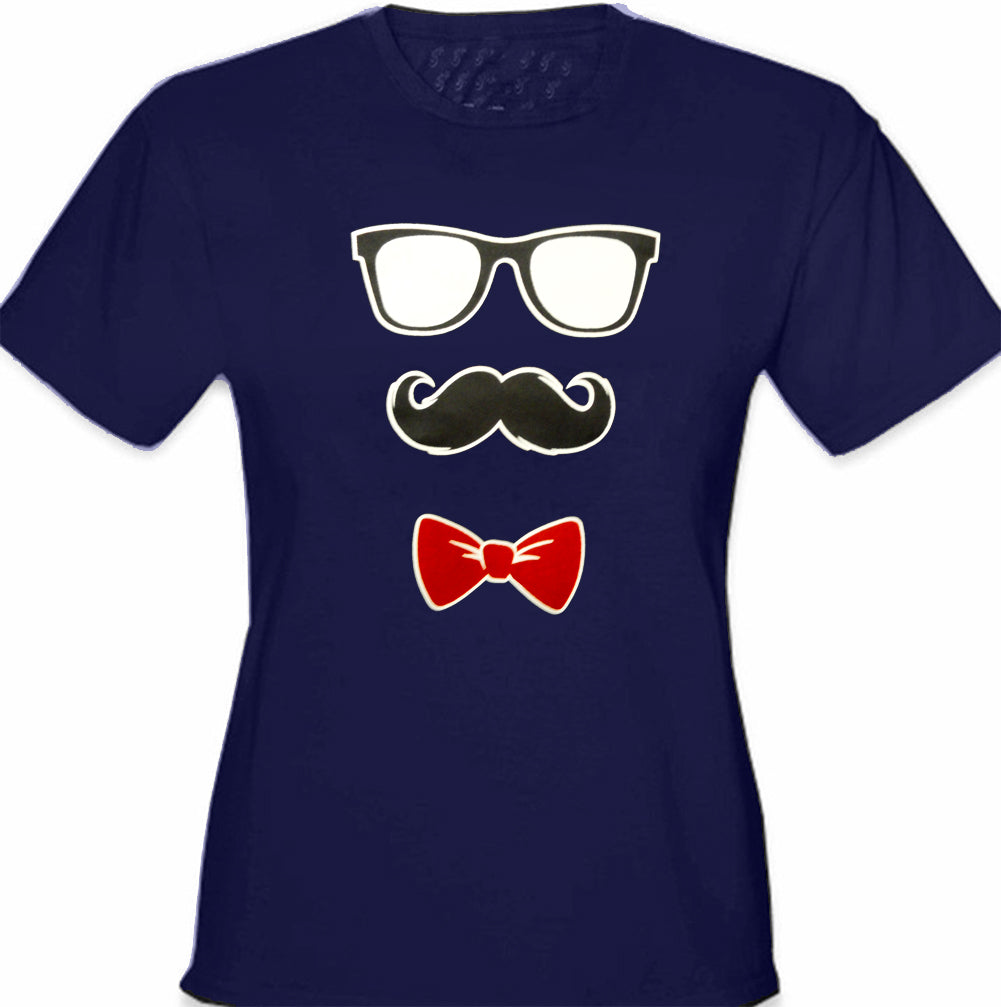 Glasses, Mustache, and Bow Tie Girl's T-Shirt
